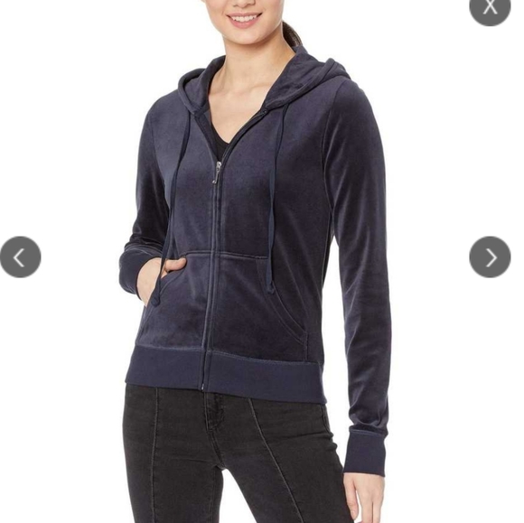 Juicy Couture Jackets & Blazers - Juicy Couture Navy Blue Velour Hoodie Jacket Medium